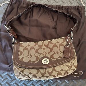 Coach Signature Canvas Flap Crossbody Bag in Khaki Brown